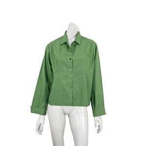 Khadi & Co Bess Nielsen Long Sleeve Button up Blouse in Green Women's Size L